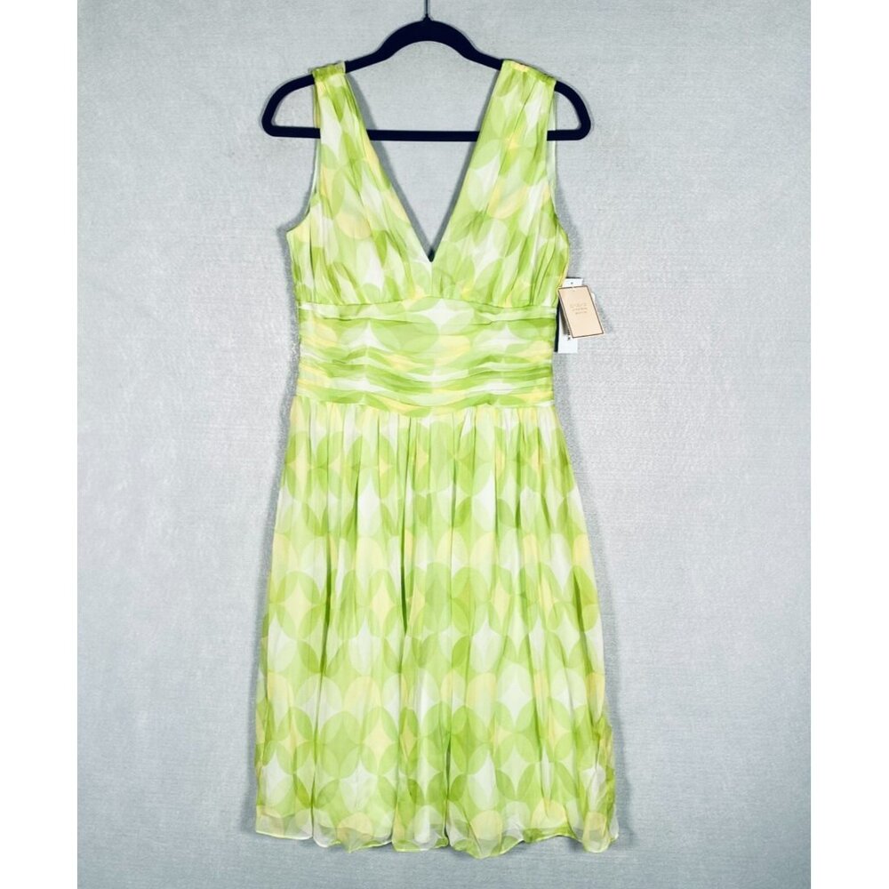 Jonathan Martin Dress Womens 10 Neon Yellow Silk Floral Midi NWT